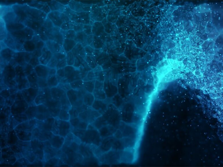 Abstrakte blaue Energiewellen visualisieren die Wirkung der Bioresonanz in Wien auf das menschliche Energiefeld.