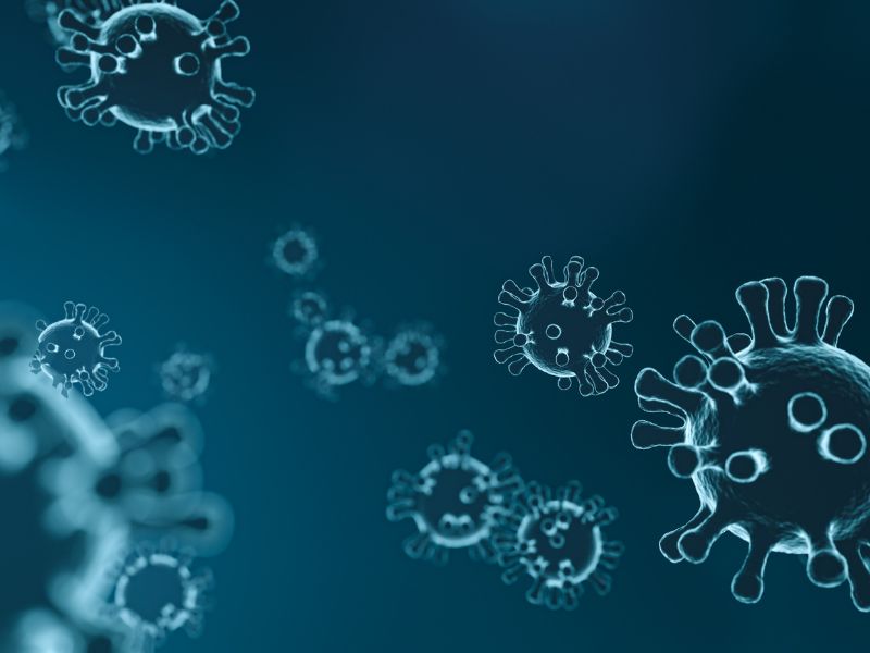 Mikroskopische 3D-Darstellung von Viren in einer blauen Umgebung. Bei einer Allergie lenkt der Körper wertvolle Energie von der Abwehr echter Erreger ab. Unsere Praxis für Bioresonanz hilft bei der energetischen Regulation.