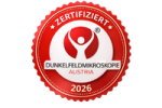 Rotes Siegel für zertifizierte Dunkelfeldmikroskopie Austria 2026 - fundierte Diagnostik in der Naturheilkunde Wien.